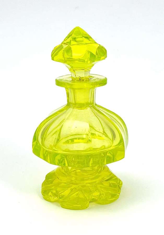Antique French Uranium Cut Glass Perfume Bottle and Stopper.