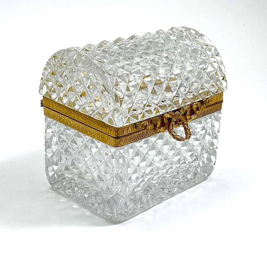 Pretty Antique Baccarat Cut Crystal Glass Casket Box with Domed Lid