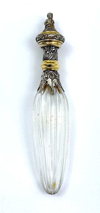 Exceptional Froment-Meurice Silver & Gold Crystal Perfume Bottle