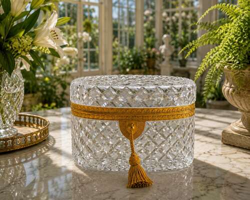 Large Antique BACCARAT Oval Cut Crystal Casket with Fine Dore Mounts