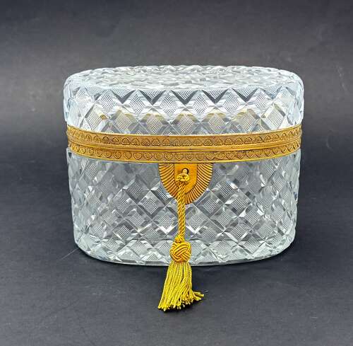 Large Antique BACCARAT Oval Cut Crystal Casket with Fine Dore Mounts