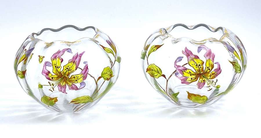 Pair of Antique French Bowls Beautifully Decorated with Flowers