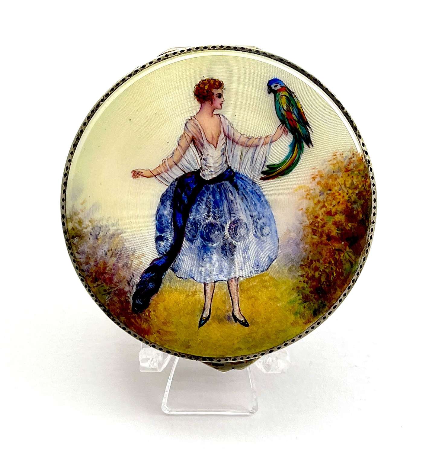 High Quality Antique Silver and Enamel Compact Case 
