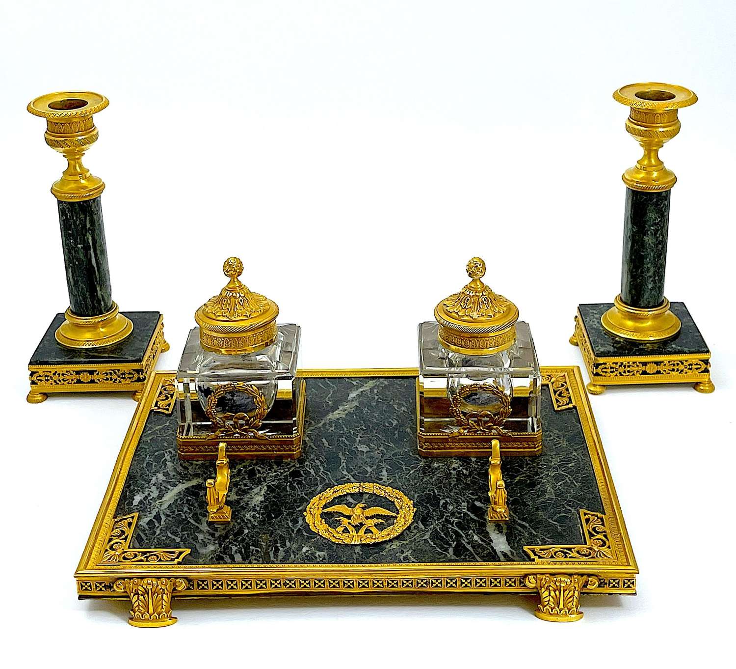 An Exceptional French Napoleon III Ornate Dore Bronze and Marble Desk