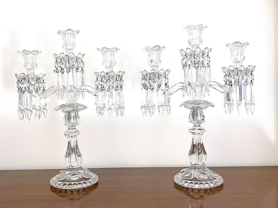 A Tall Pair of Antique Signed BACCARAT Three Branch Candelabra