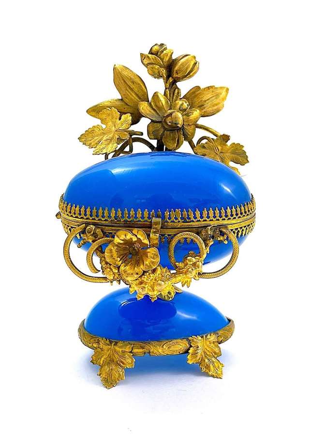 Super Quality Antique Palais Royal Blue Opaline Glass Vide Poche