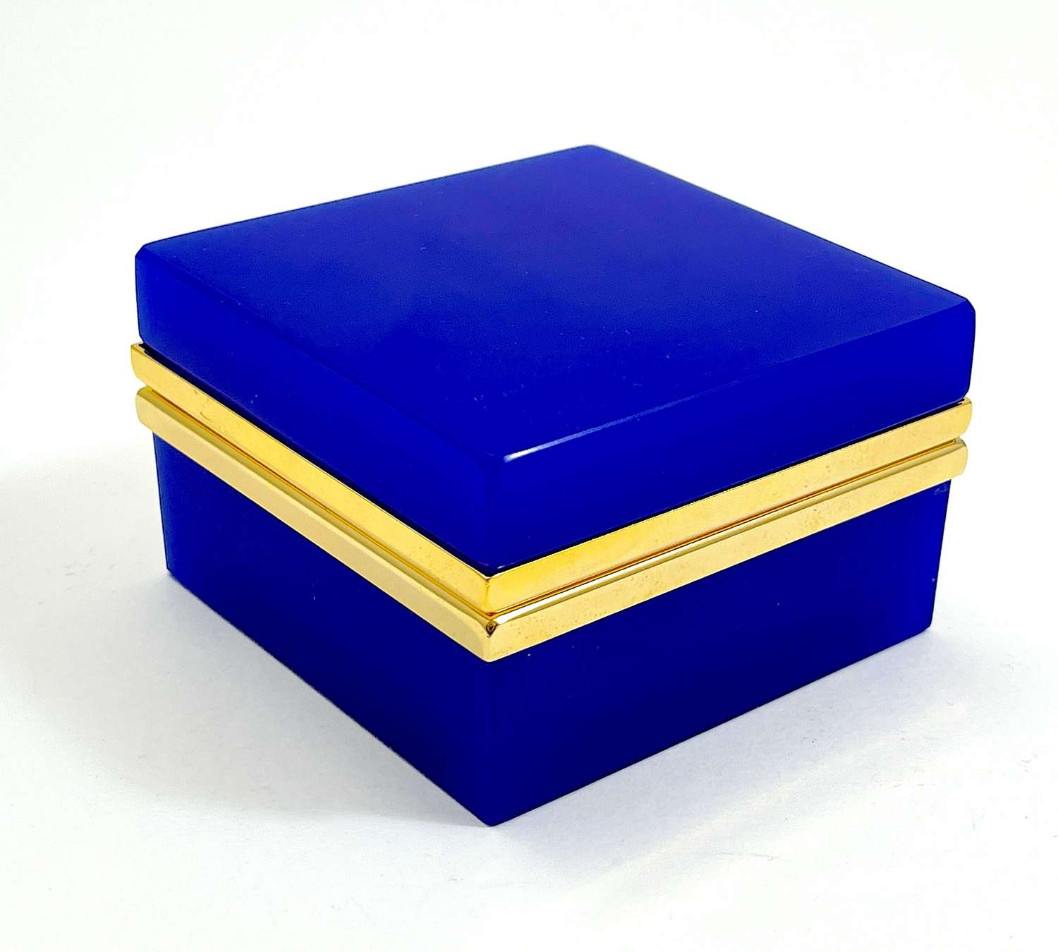 Antique Murano Lapis Blue Opaline Glass Square Box