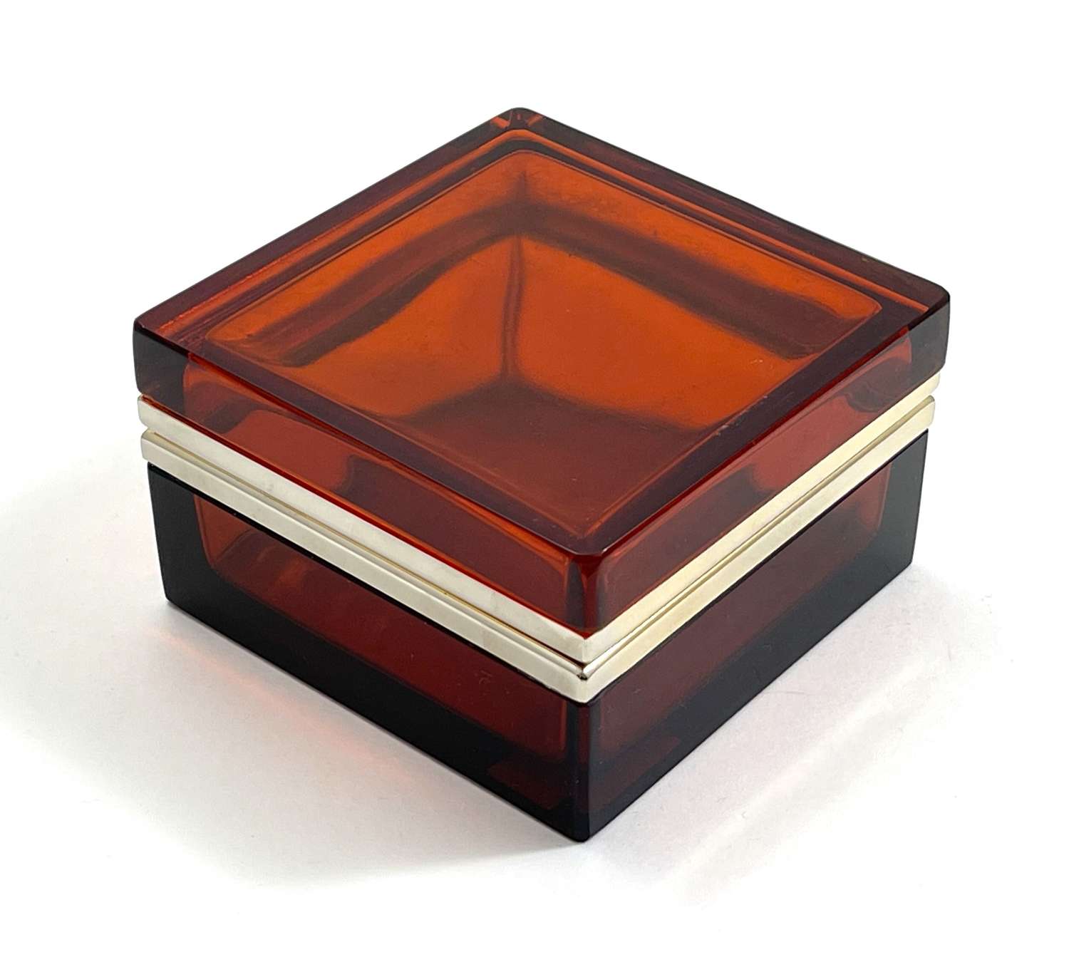 Antique Square Red Glass Casket Box with Smooth Dore Bronze Mounts. 