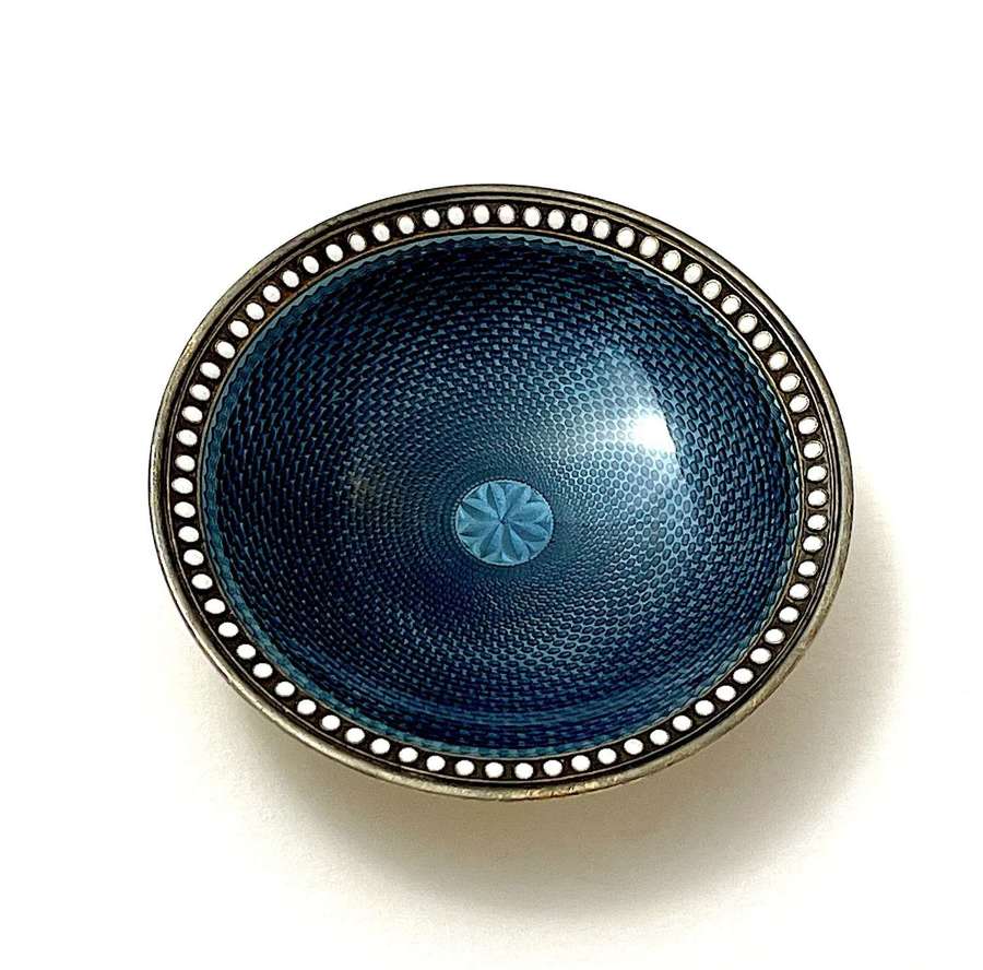 Antique French Blue Enamel and Silver Vide Poche Dish.
