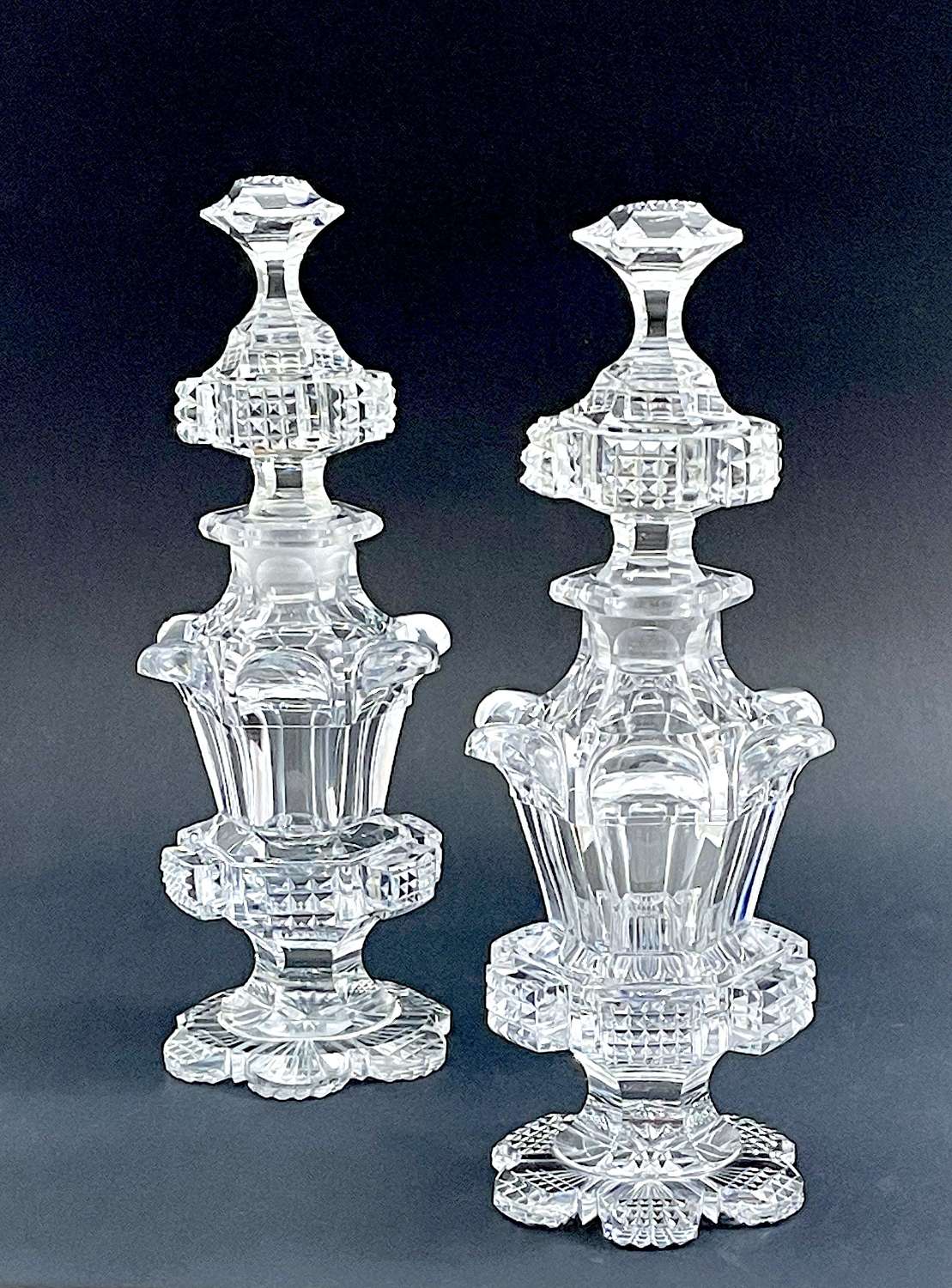 Pair of Fine Large Antique Baccarat Cut Crystal Perfume Bottles