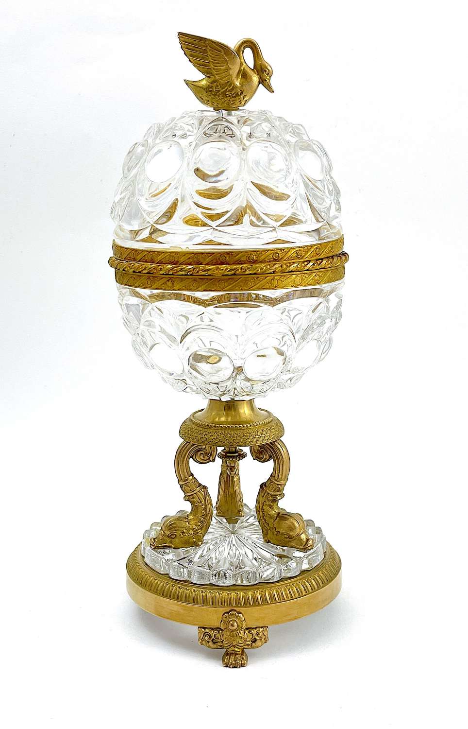 Elegant Antique French Cut Crystal and Dore Bronze Centrepiece Casket