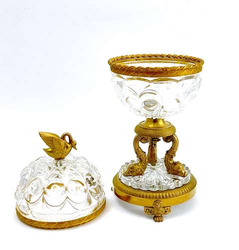 Elegant Antique French Cut Crystal and Dore Bronze Centrepiece Casket