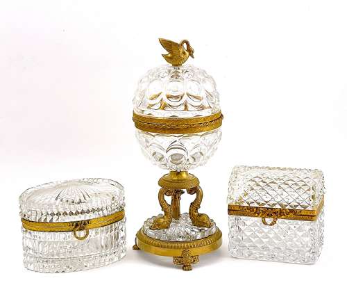 Elegant Antique French Cut Crystal and Dore Bronze Centrepiece Casket