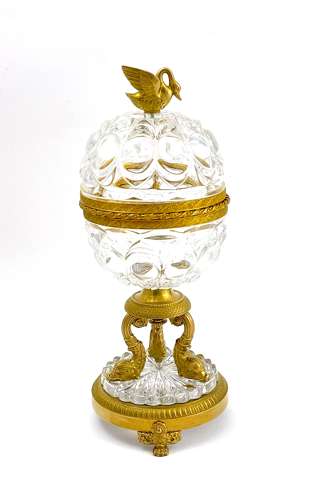 Elegant Antique French Cut Crystal and Dore Bronze Centrepiece Casket