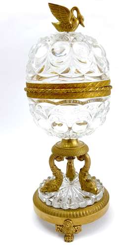 Elegant Antique French Cut Crystal and Dore Bronze Centrepiece Casket