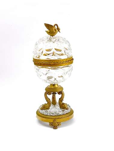Elegant Antique French Cut Crystal and Dore Bronze Centrepiece Casket