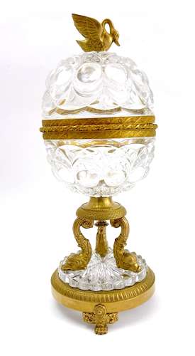 Elegant Antique French Cut Crystal and Dore Bronze Centrepiece Casket