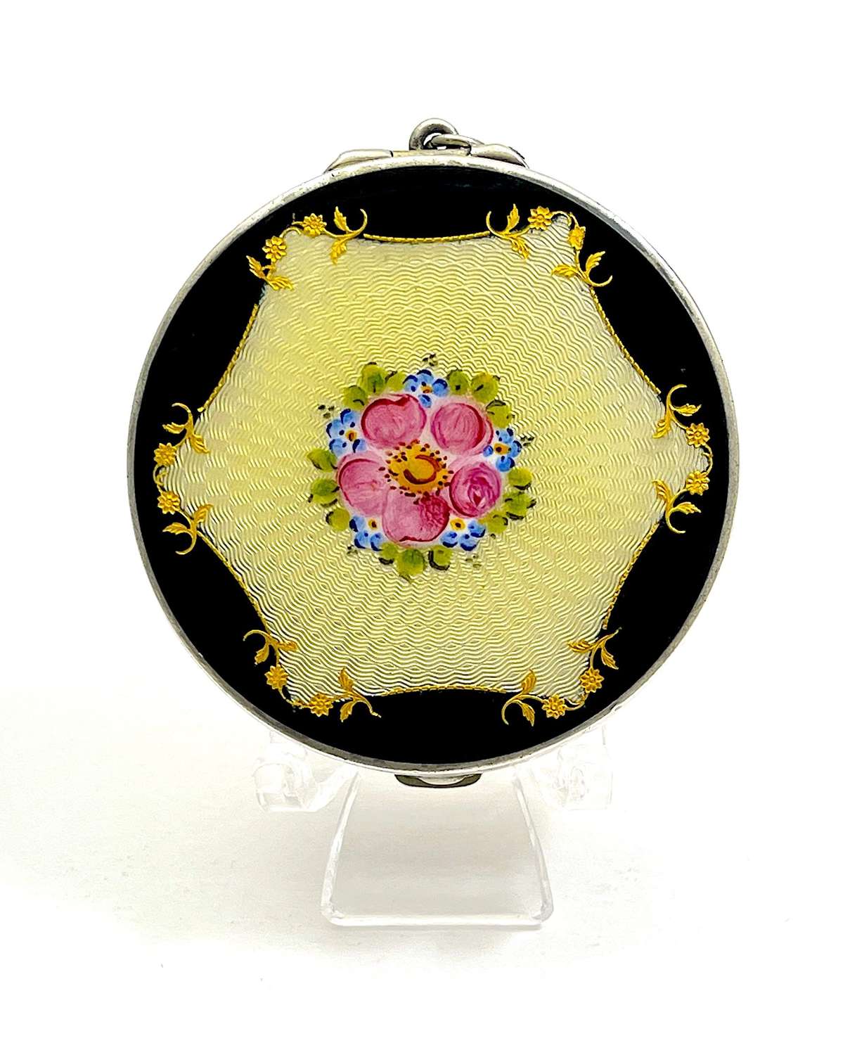 Antique Tiffany Style Sterling Silver and Enamel Compact.