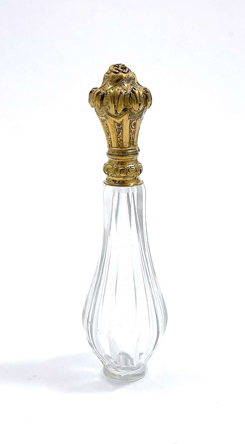 Antique French Cut Crystal Perfume Bottle with Vermeil Flower Stopper