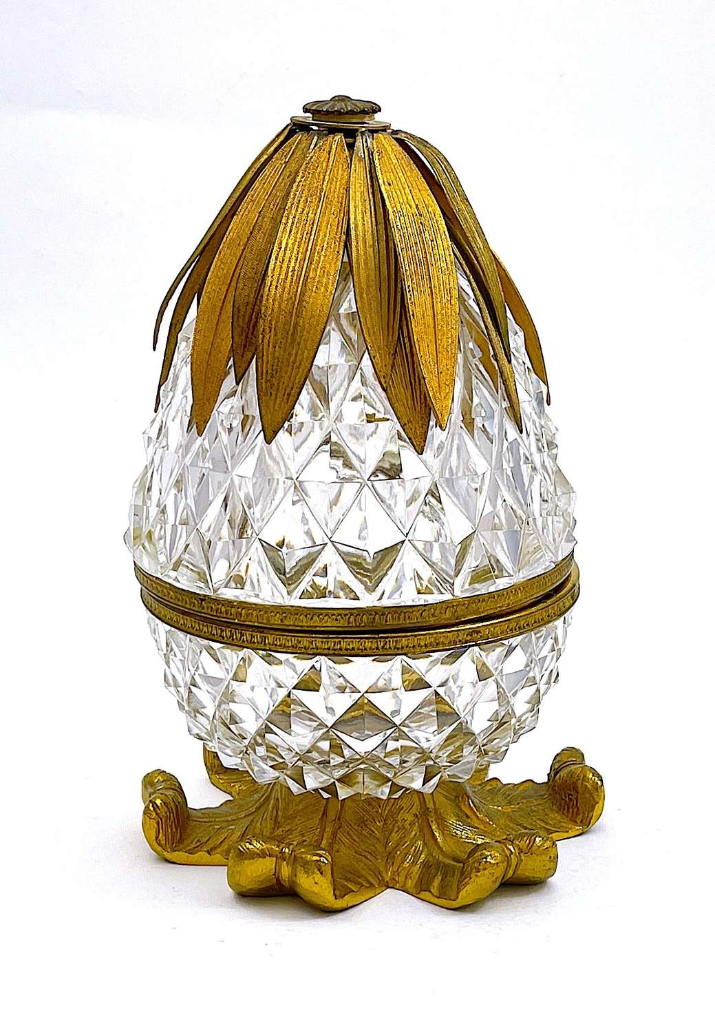 Large Antique BACCARAT Diamond Cut Crystal Glass Pineapple Casket
