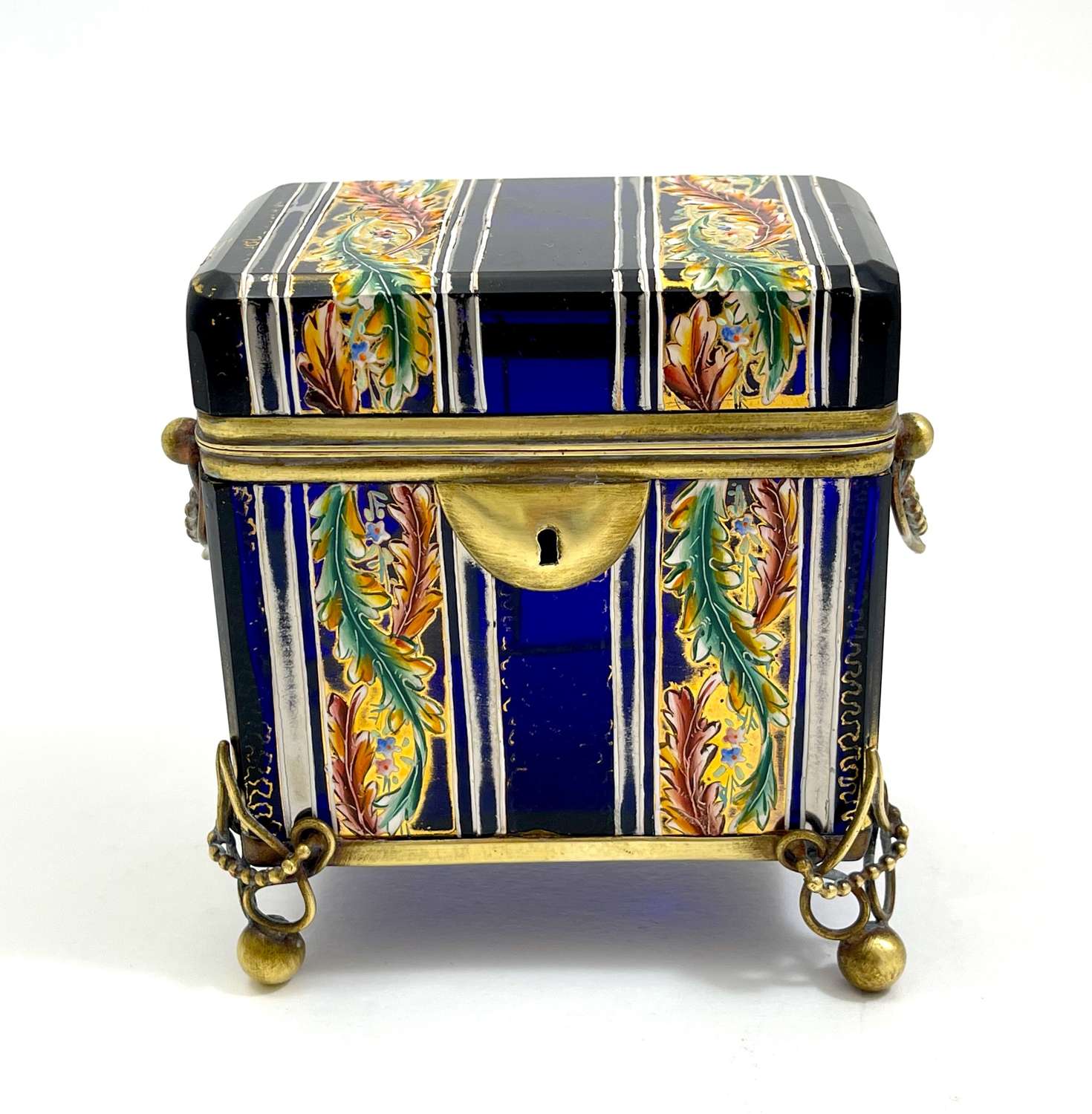Antique MOSER Cobalt Blue Glass Casket Box