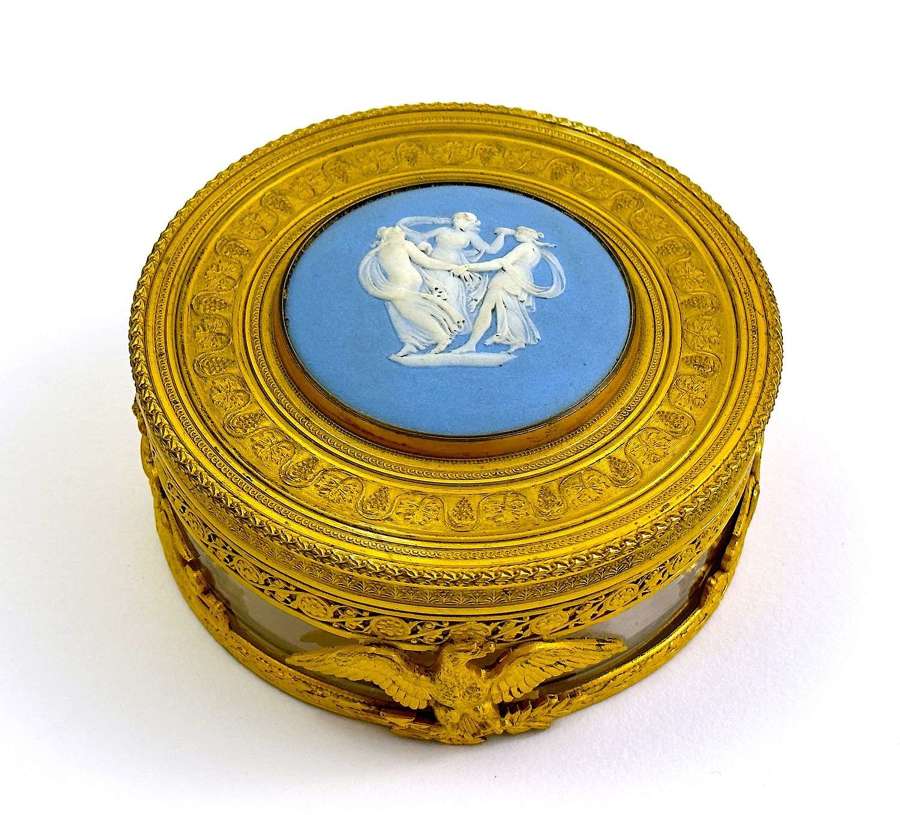 Antique Limoges Dore Bronze and Crystal Box with a Pâte-Sur-Pâte Lid