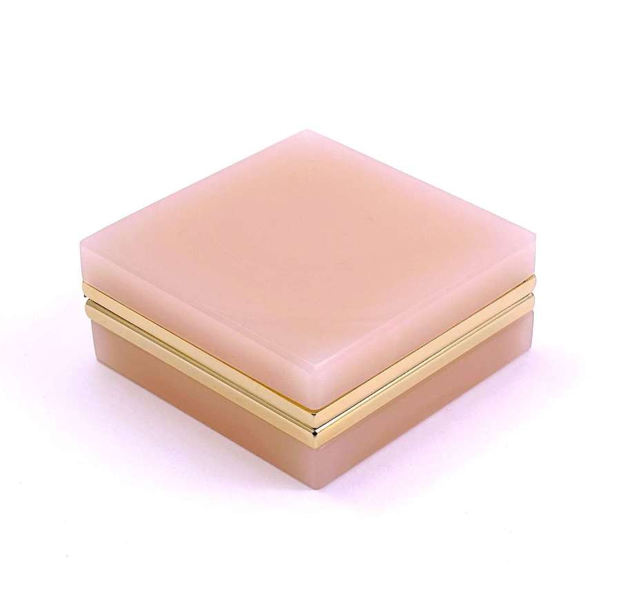 Vintage Pale Pink Opaline Glass Square Box with Dore Bronze Mounts