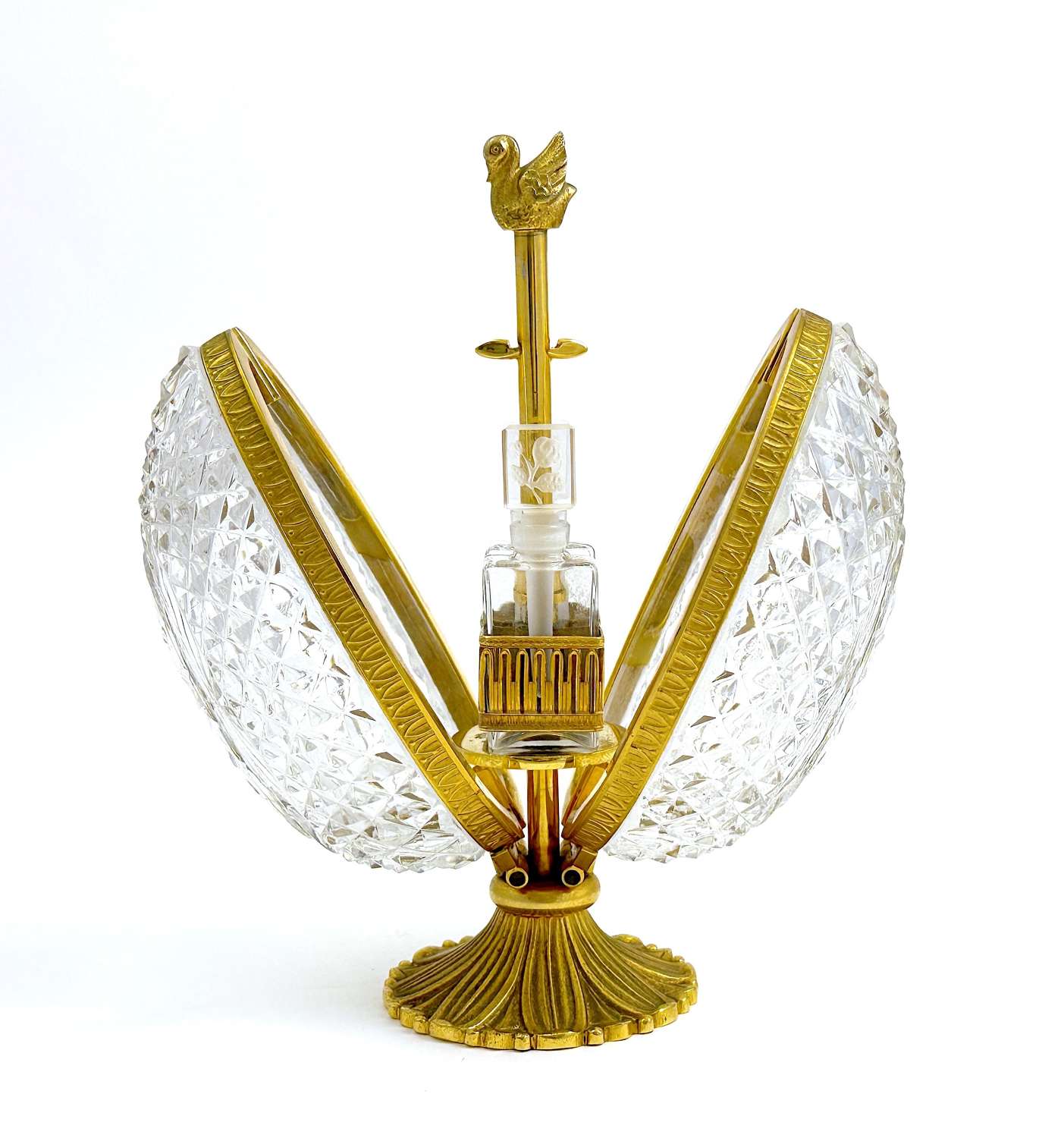 Antique BACCARAT Cut Crystal & Dore Bronze Pineapple Perfume Casket