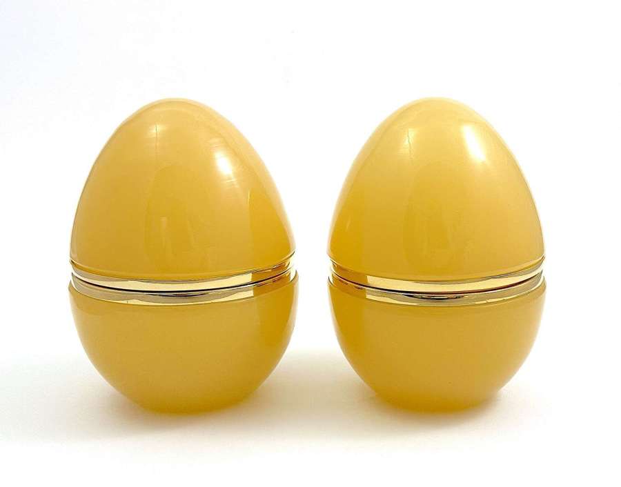 A Large Pair of Antique Murano Apricot Opaline Glass Egg Shaped Boxes