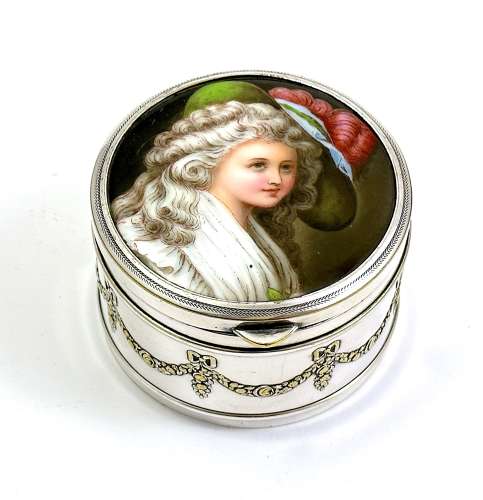 Antique WMF Jewellery Box with Porcelain Lid of Marie Antionette