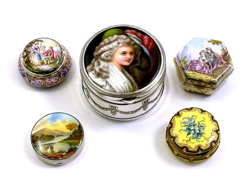 Antique WMF Jewellery Box with Porcelain Lid of Marie Antionette