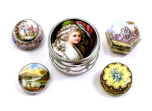 Antique WMF Jewellery Box with Porcelain Lid of Marie Antionette