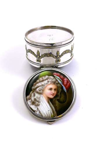 Antique WMF Jewellery Box with Porcelain Lid of Marie Antionette