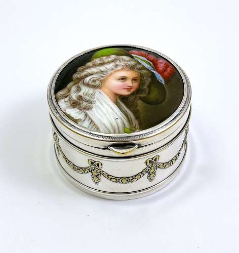 Antique WMF Jewellery Box with Porcelain Lid of Marie Antionette