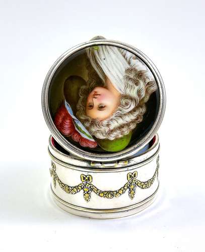 Antique WMF Jewellery Box with Porcelain Lid of Marie Antionette