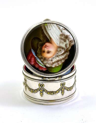 Antique WMF Jewellery Box with Porcelain Lid of Marie Antionette