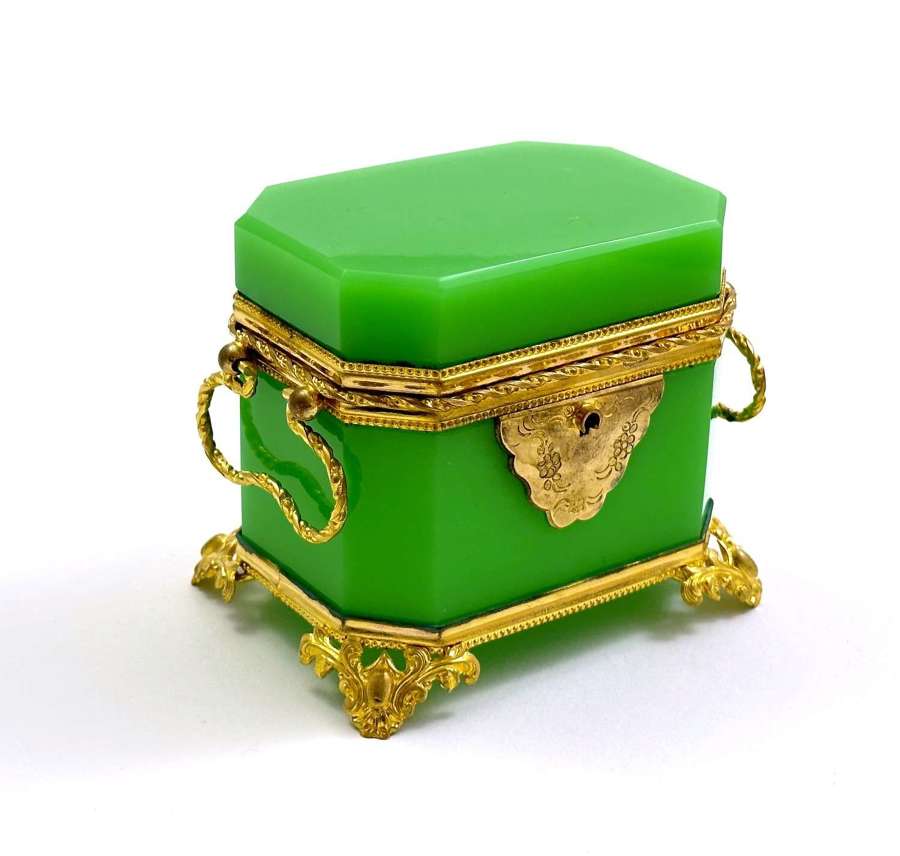 Antique High Quality French Green Opaline Glass Box.