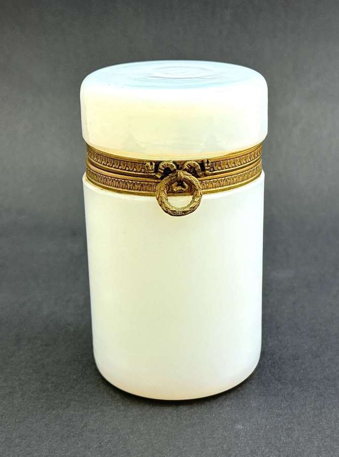 Antique French White 'Bulle de Savon' Opaline Glass Cylindrical Box