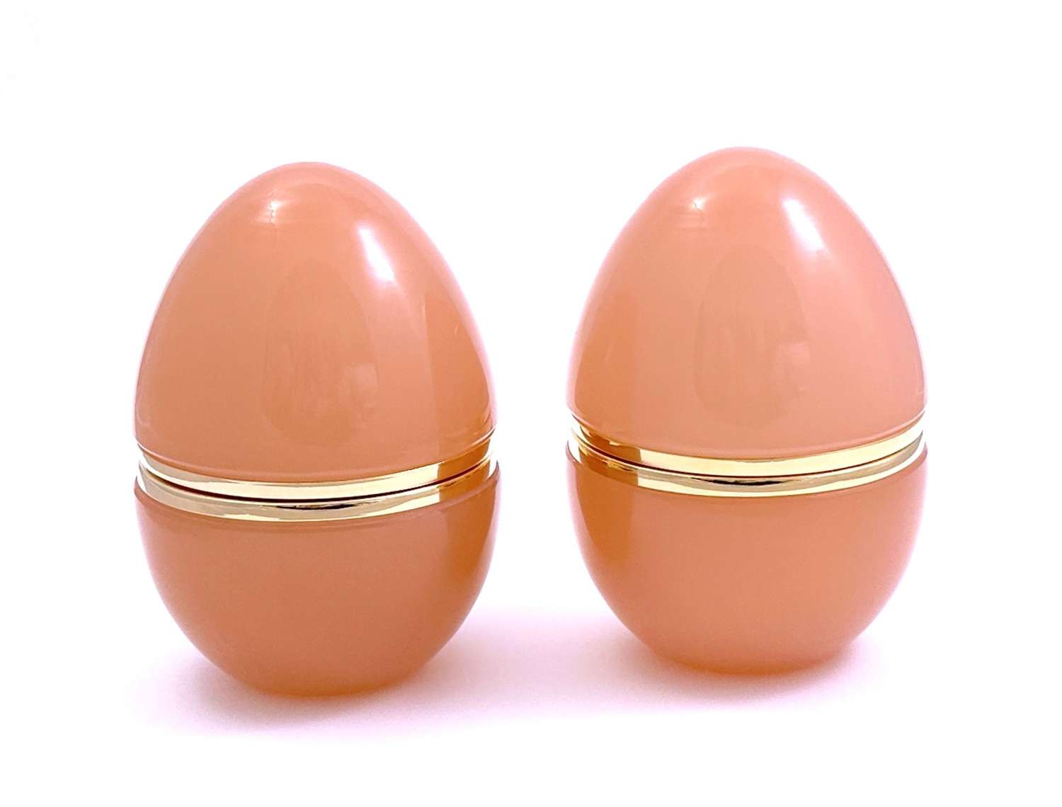 A Large Pair of Antique Murano Pink Opaline Glass Egg Shaped Boxes