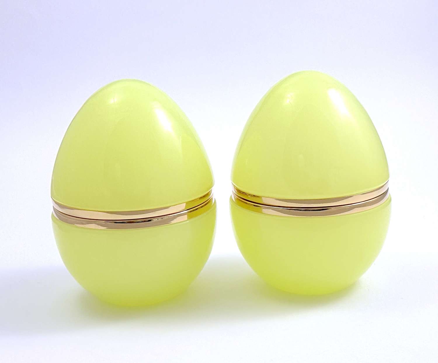 A Large Pair of Antique Murano Yellow Opaline Glass Egg Shaped Boxes