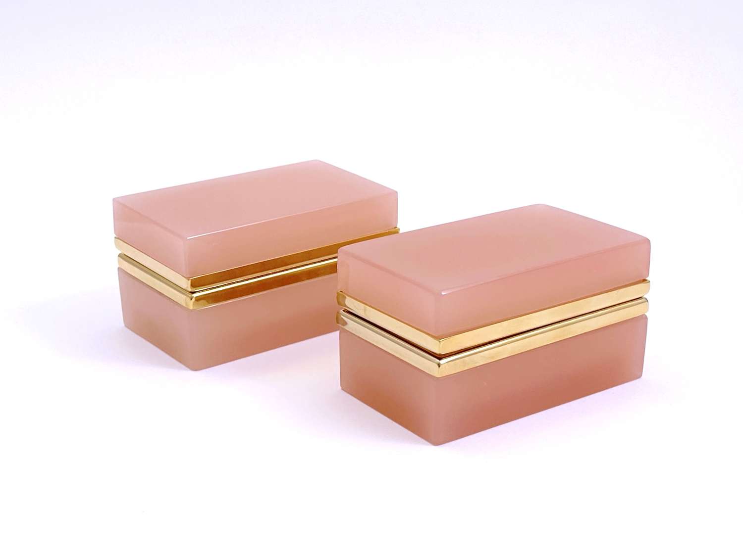 A Pair of Antique Murano Pink Opaline Glass Rectangular Boxes
