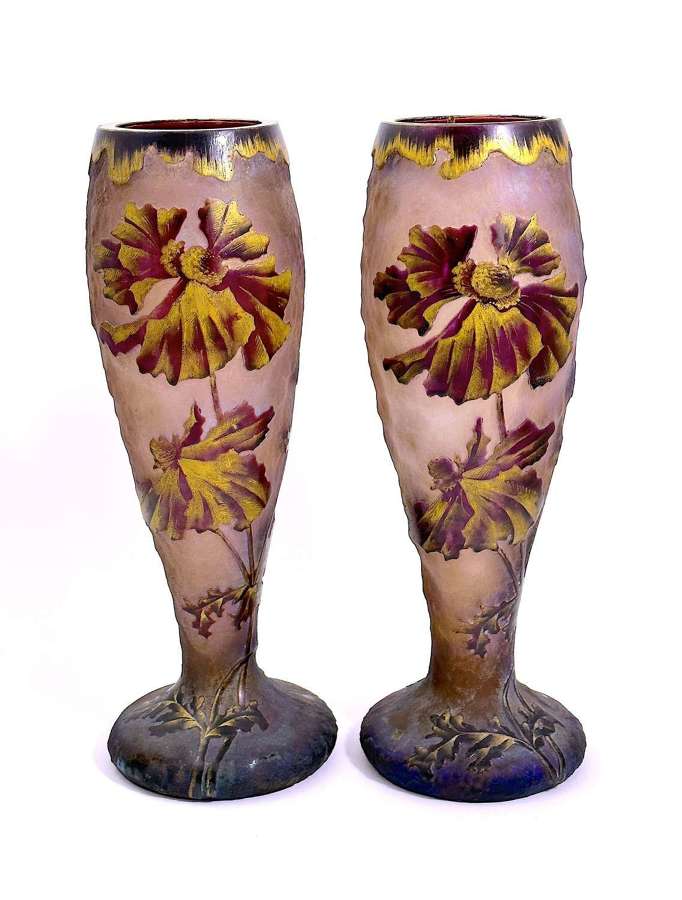 A Stunning Pair of Antique Legras Mont Joye Cameo Cut Glass Vases.