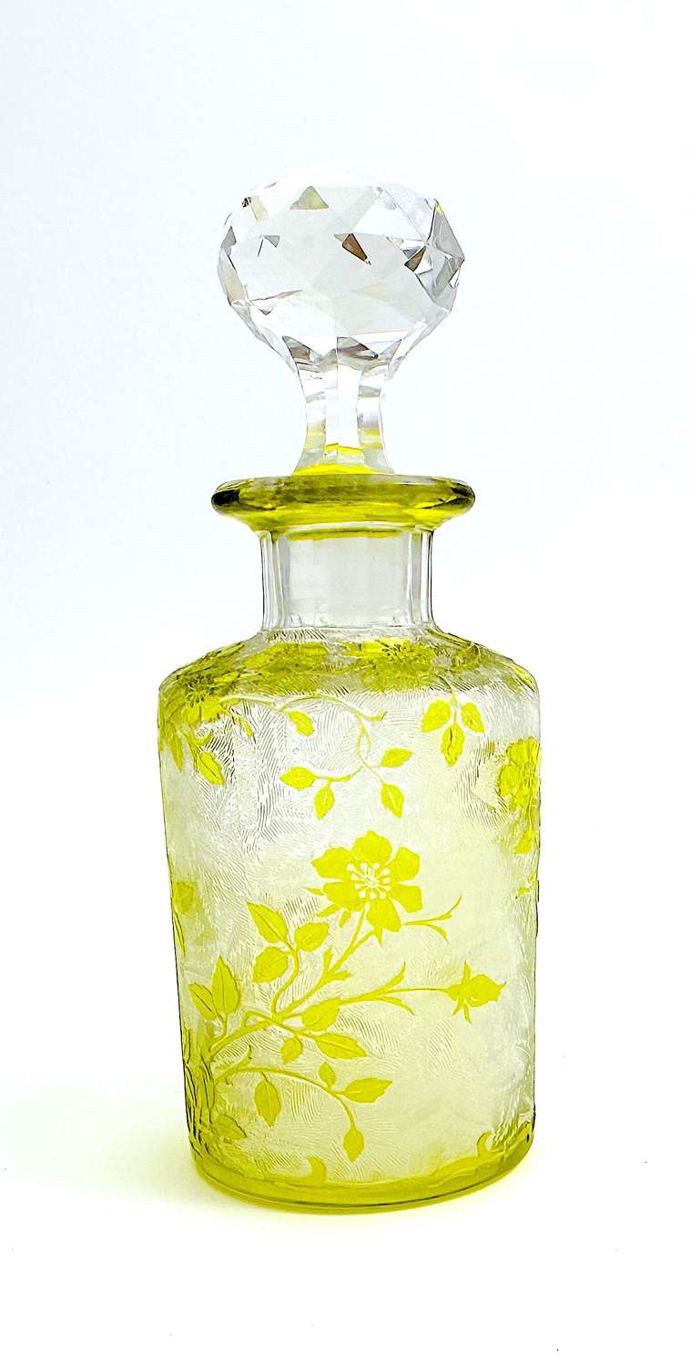 Large Antique BACCARAT Eglantier Pattern  Acid Etched Perfume Bottle.