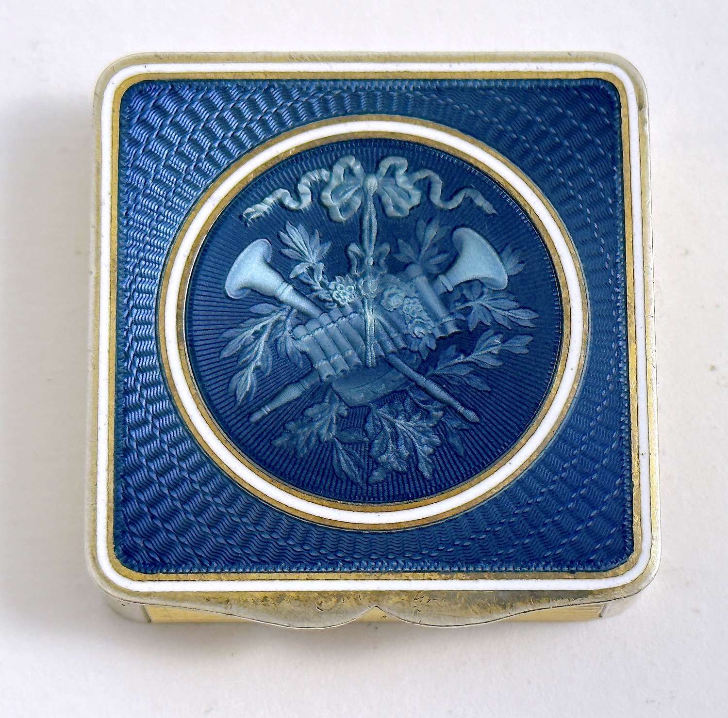 Beautiful Antique French Silver and Blue Guilloche Enamel Box.
