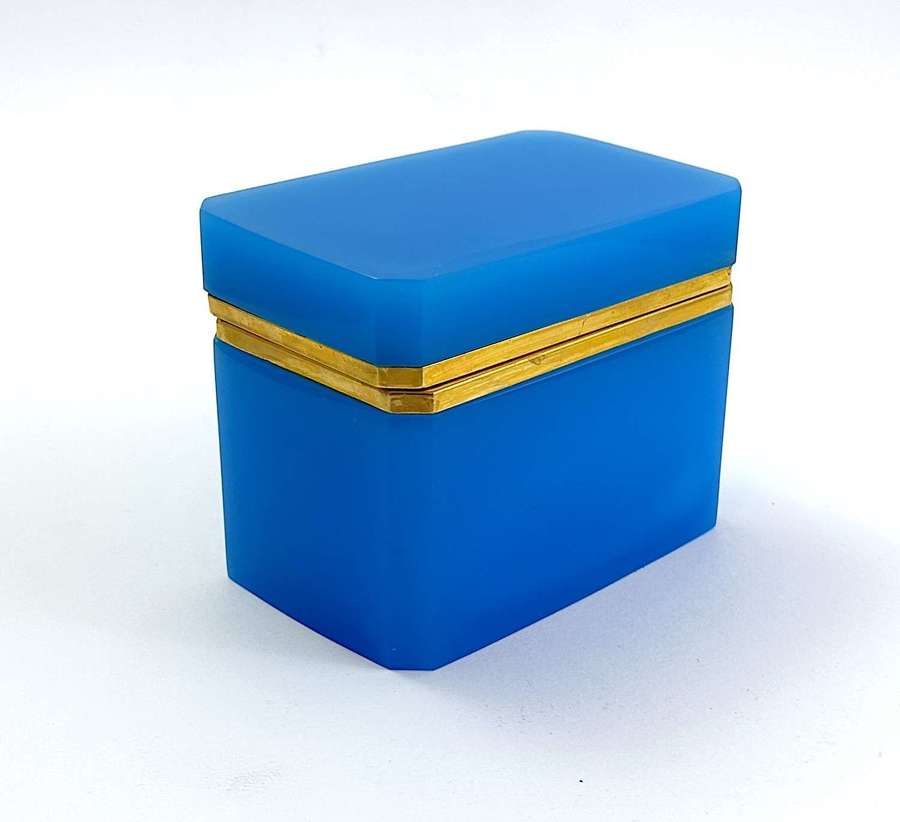 Antique French Blue Opaline Glass Box with Dore Bronze Mounts
