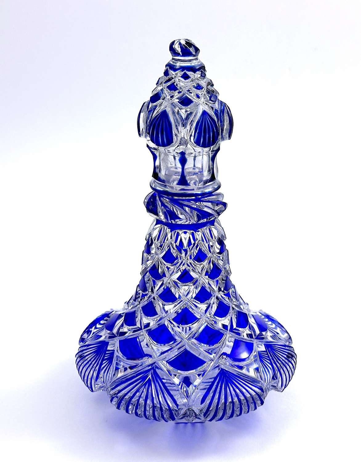 Antique Bohemian Blue and White Overlay Crystal Glass Perfume Bottle