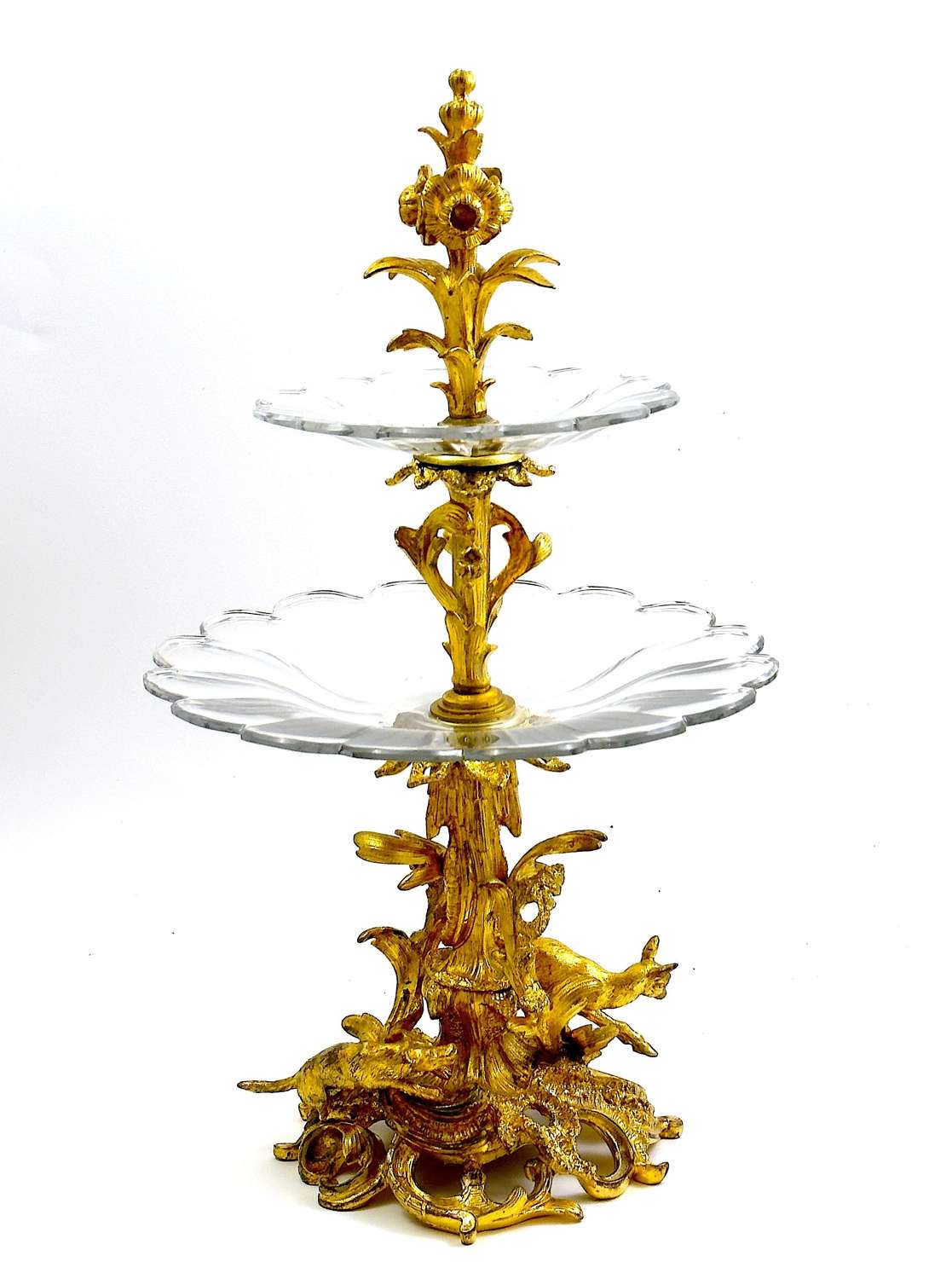 A Striking French Baccarat 19th Century Crystal and Dore Bronze Centre
