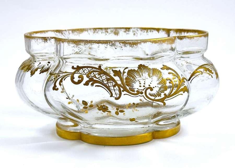 Antique French St Louis Crystal Glass Gold Enamelled Bowl