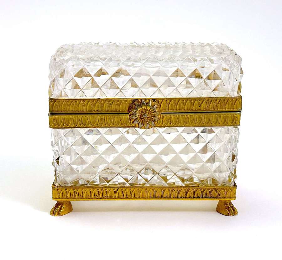 Antique Baccarat Cut Crystal Glass Casket Box with a Flower Clasp.