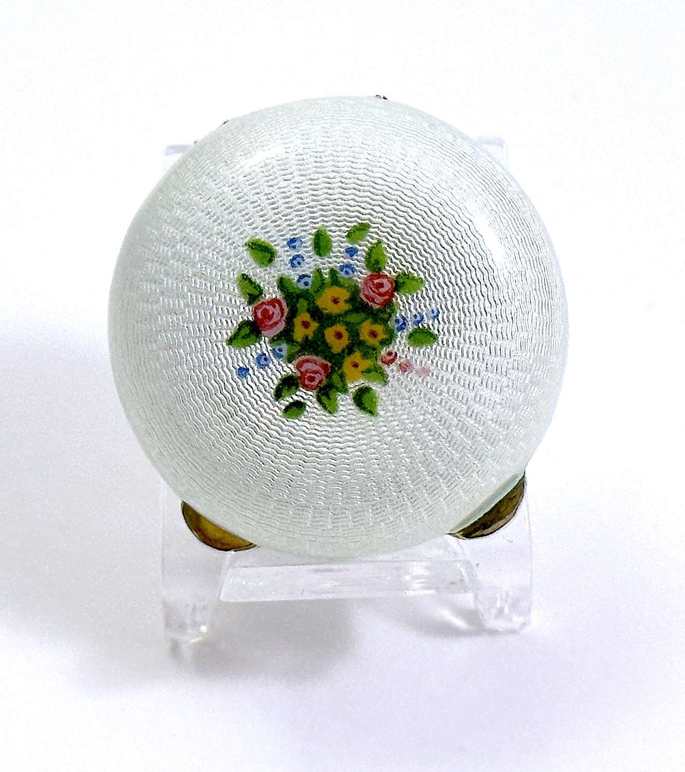 Exquisite Miniature Antique Guilloche Enamel Decorated with Flowers.